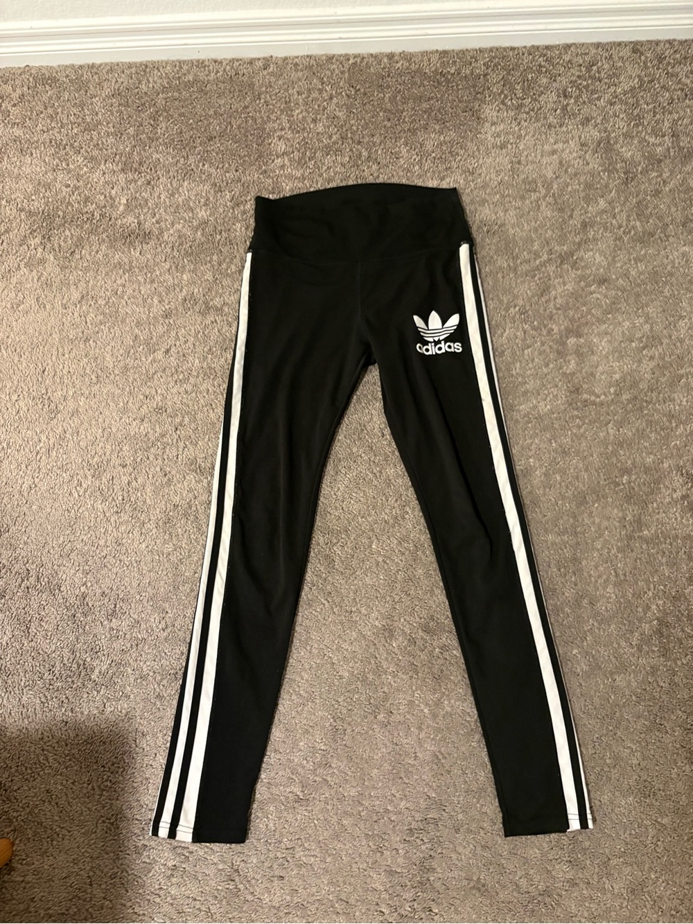 adidas Black Leggings with White 3-Stripe and Trefoil